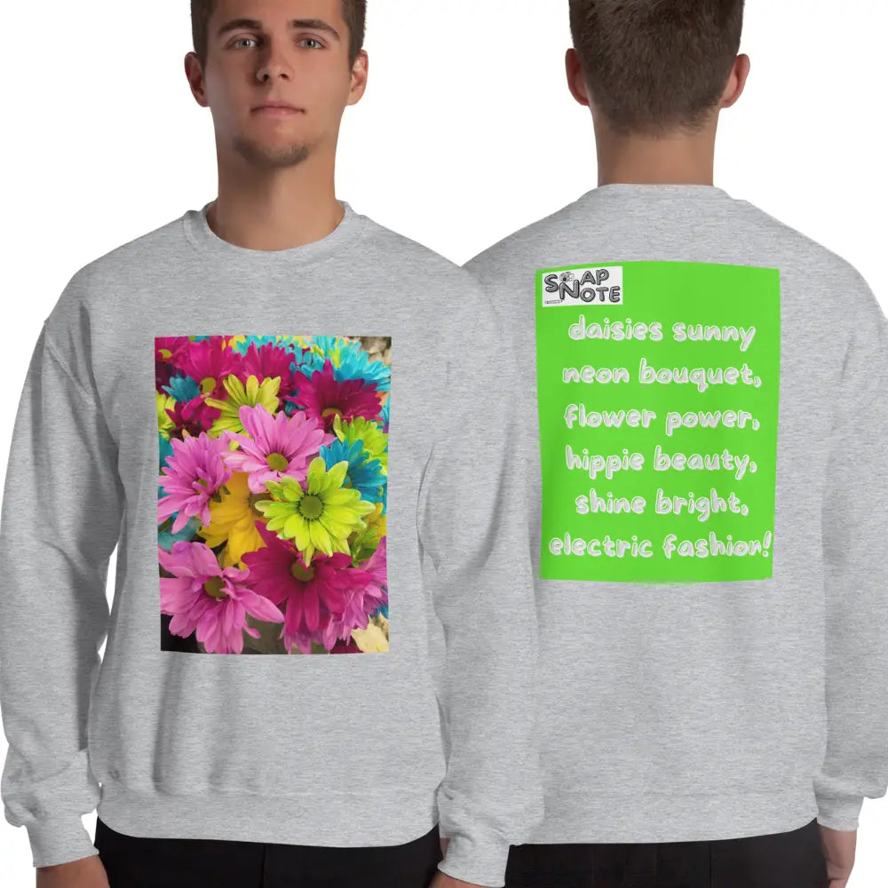 Man supermodel wearing Sweatshirt Jersey Jumper Pullover Sweater Men Women Teenagers Unisex - hippie chic flowers bouquet green pattern - Sport-Grey - 59.90 - SnapNote streetwear