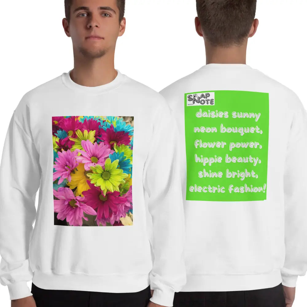 Man supermodel wearing Sweatshirt Jersey Jumper Pullover Sweater Men Women Teenagers Unisex - hippie chic flowers bouquet green pattern - White - 59.90 - SnapNote streetwear