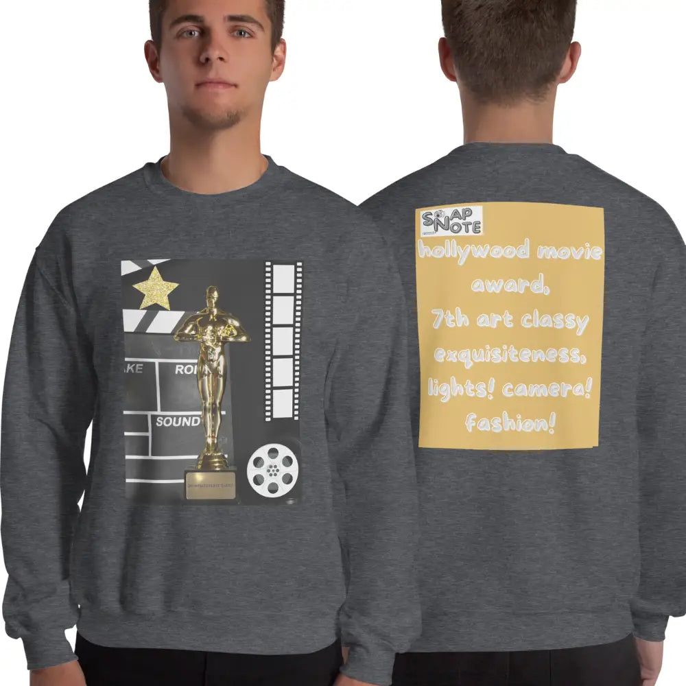 Man supermodel wearing Sweatshirt Jersey Jumper Pullover Sweater Men Women Teenagers Unisex - hollywood movie film award gold pattern - Dark-Heather - 59.90 - SnapNote streetwear