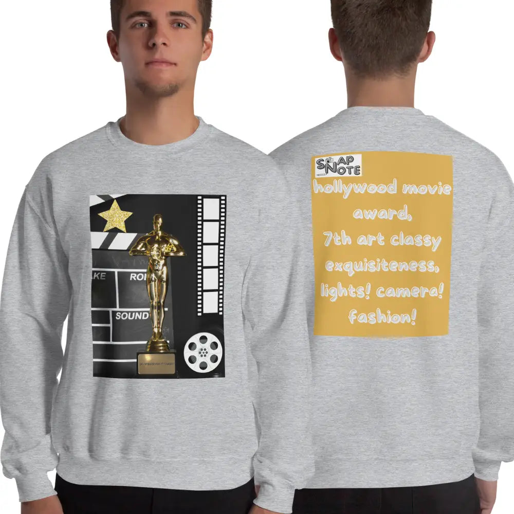 Man supermodel wearing Sweatshirt Jersey Jumper Pullover Sweater Men Women Teenagers Unisex - hollywood movie film award gold pattern - Sport-Grey - 59.90 - SnapNote streetwear