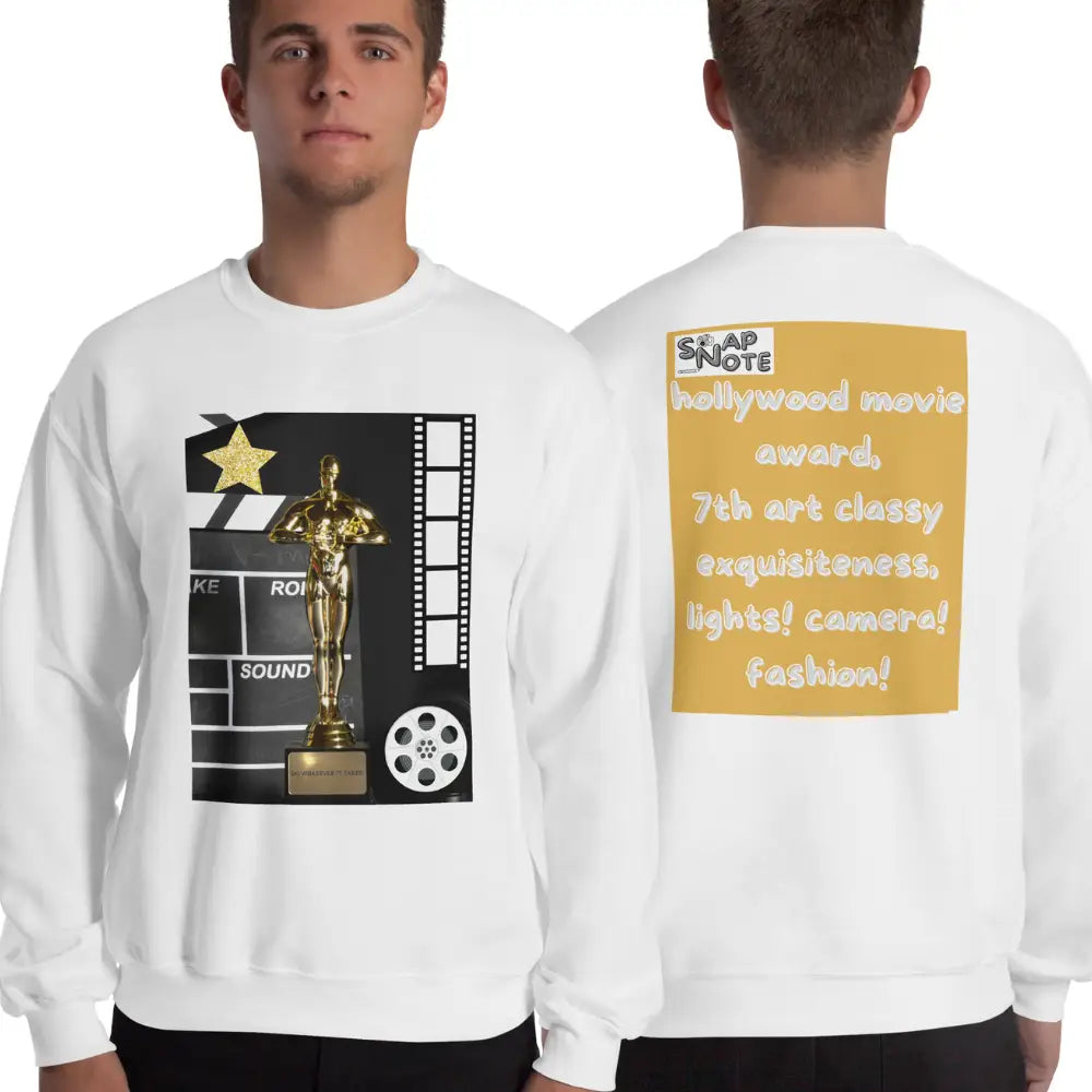 Man supermodel wearing Sweatshirt Jersey Jumper Pullover Sweater Men Women Teenagers Unisex - hollywood movie film award gold pattern - White - 59.90 - SnapNote streetwear