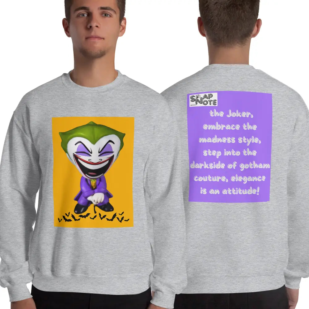 Man supermodel wearing Sweatshirt Jersey Jumper Pullover Sweater Men Women Teenagers Unisex - comics joker madness bats purple pattern - Sport-Grey - 59.90 - SnapNote streetwear