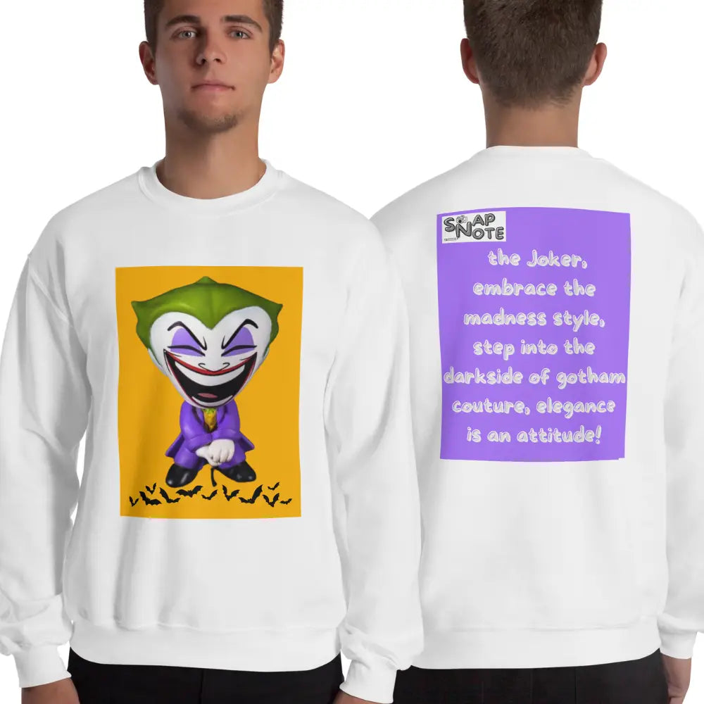 Man supermodel wearing Sweatshirt Jersey Jumper Pullover Sweater Men Women Teenagers Unisex - comics joker madness bats purple pattern - White - 59.90 - SnapNote streetwear