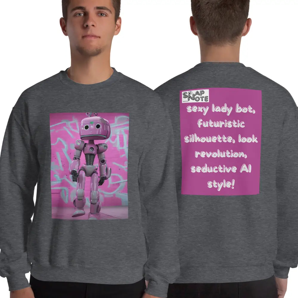 Man supermodel wearing Sweatshirt Jersey Jumper Pullover Sweater Men Women Teenagers Unisex - lady robot artificial intelligence pink pattern - Dark-Heather - 59.90 - SnapNote streetwear