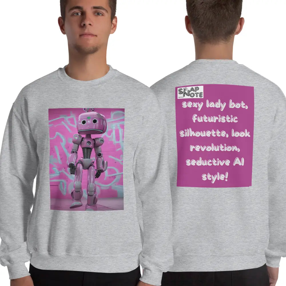 Man supermodel wearing Sweatshirt Jersey Jumper Pullover Sweater Men Women Teenagers Unisex - lady robot artificial intelligence pink pattern - Sport-Grey - 59.90 - SnapNote streetwear