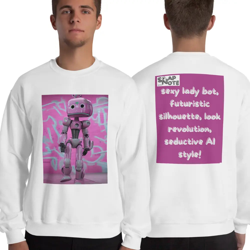 Man supermodel wearing Sweatshirt Jersey Jumper Pullover Sweater Men Women Teenagers Unisex - lady robot artificial intelligence pink pattern - White - 59.90 - SnapNote streetwear