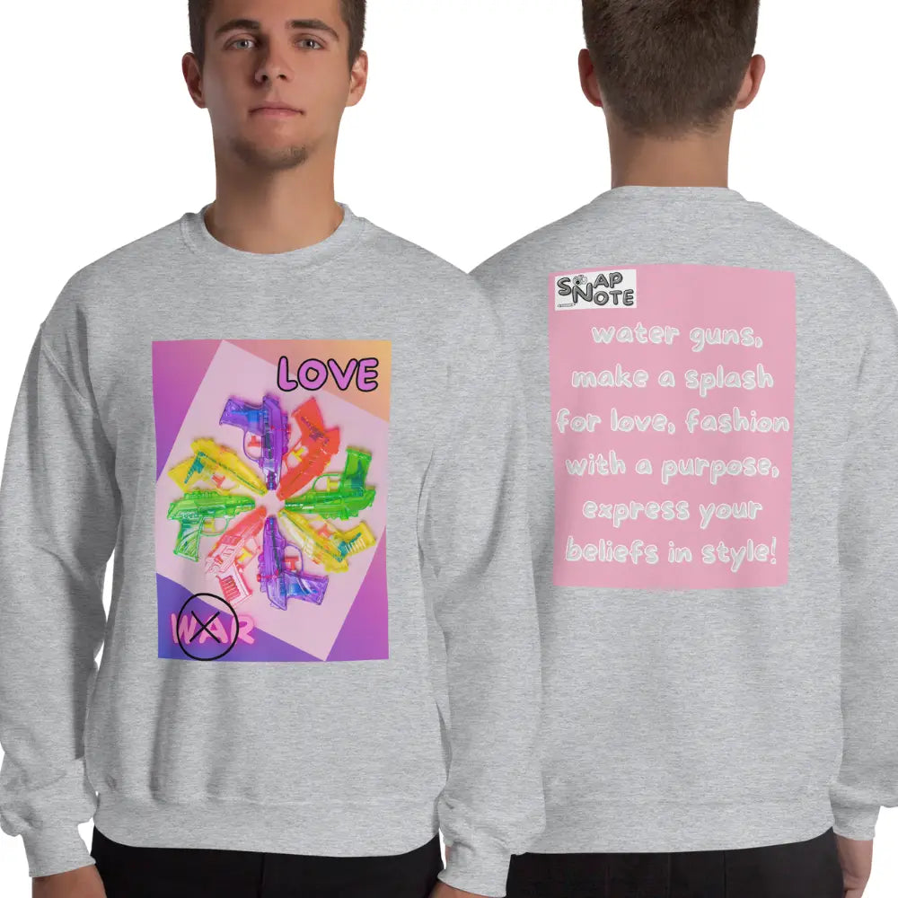 Man supermodel wearing Sweatshirt Jersey Jumper Pullover Sweater Men Women Teenagers Unisex - love not war watergun peace pink pattern - Sport-Grey - 59.90 - SnapNote streetwear