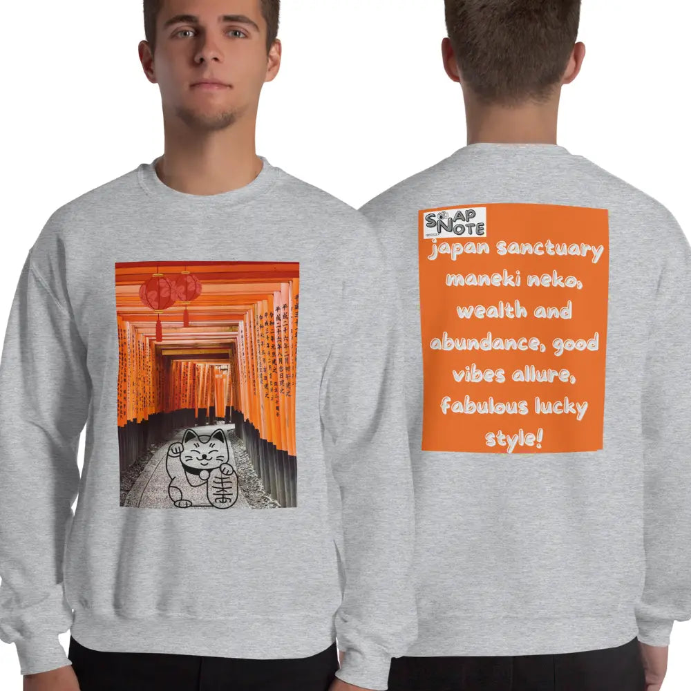 Man supermodel wearing Sweatshirt Jersey Jumper Pullover Sweater Men Women Teenagers Unisex - maneki neko sanctuary japan orange pattern - Sport-Grey - 59.90 - SnapNote streetwear