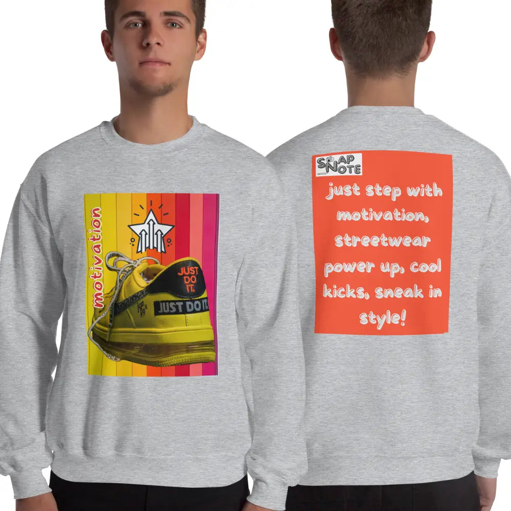 Man supermodel wearing Sweatshirt Jersey Jumper Pullover Sweater Men Women Teenagers Unisex - motivation yellow leather sneaker orange pattern - Sport-Grey - 59.90 - SnapNote streetwear