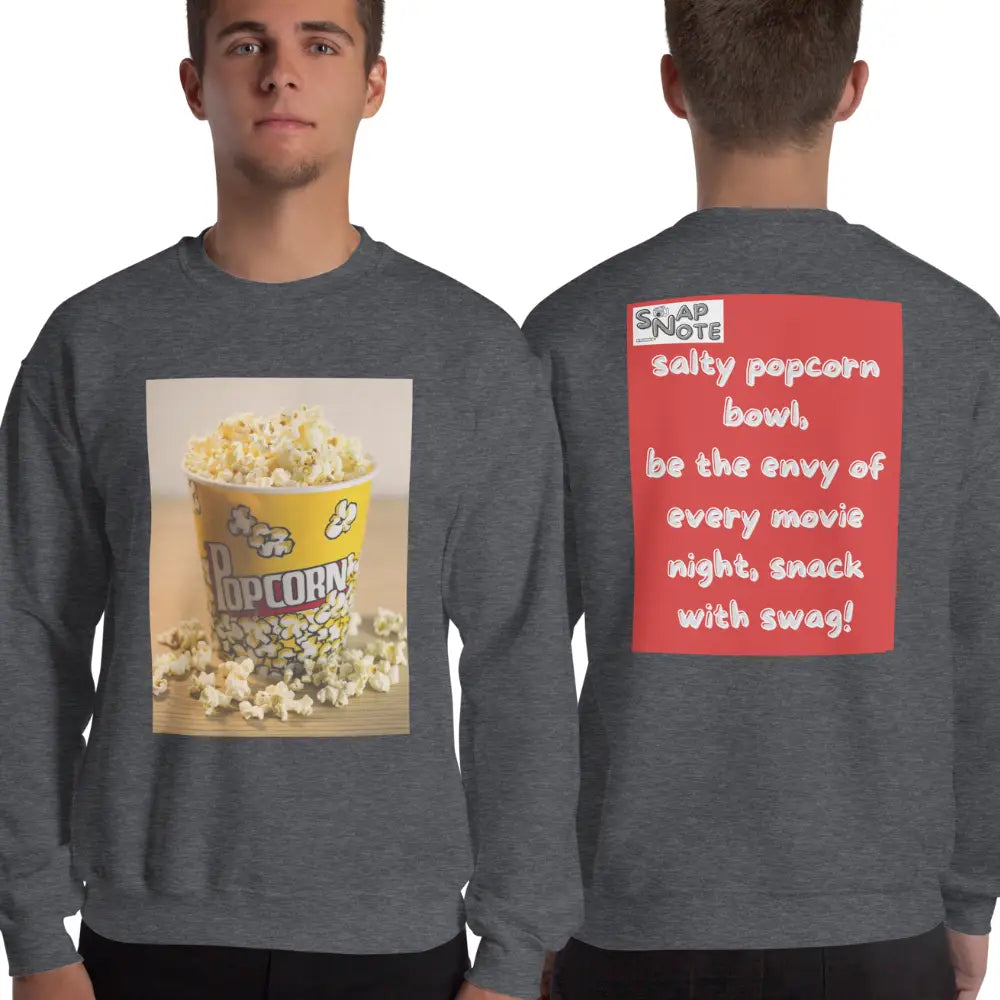 Man supermodel wearing Sweatshirt Jersey Jumper Pullover Sweater Men Women Teenagers Unisex - movie night popcorn bowl red pattern - Dark-Heather - 59.90 - SnapNote streetwear