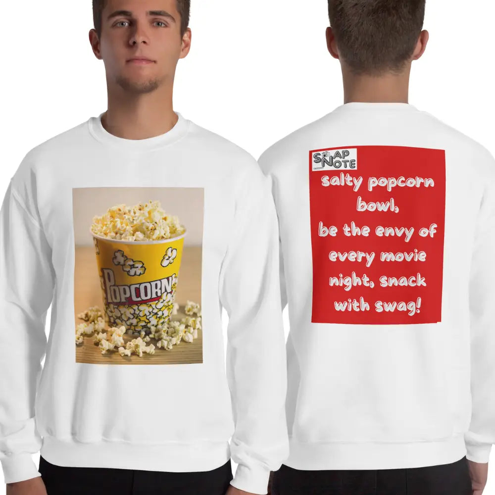 Man supermodel wearing Sweatshirt Jersey Jumper Pullover Sweater Men Women Teenagers Unisex - movie night popcorn bowl red pattern - White - 59.90 - SnapNote streetwear