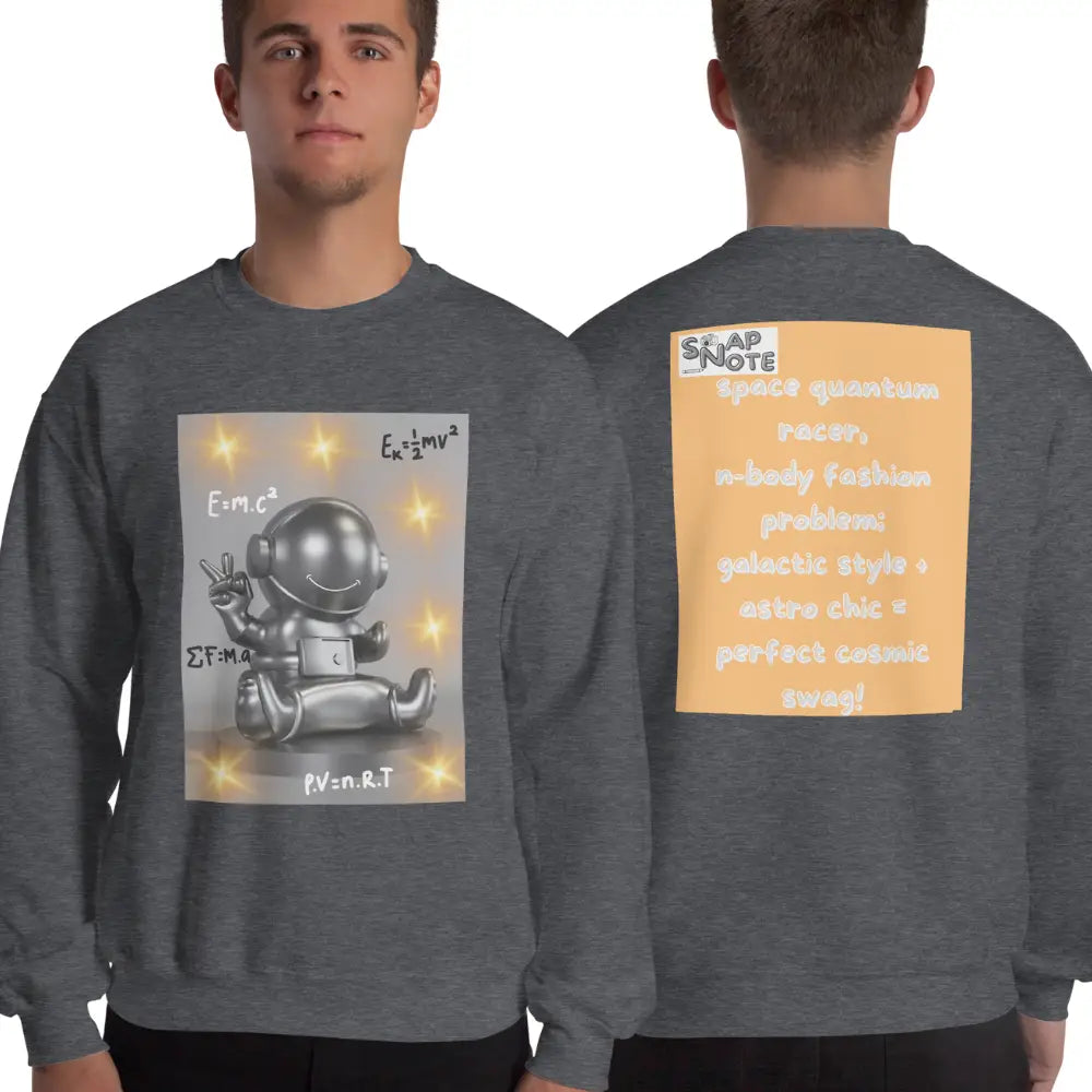 Man supermodel wearing Sweatshirt Jersey Jumper Pullover Sweater Men Women Teenagers Unisex - spaceman quantum physics equation orange pattern - Dark-Heather - 59.90 - SnapNote streetwear