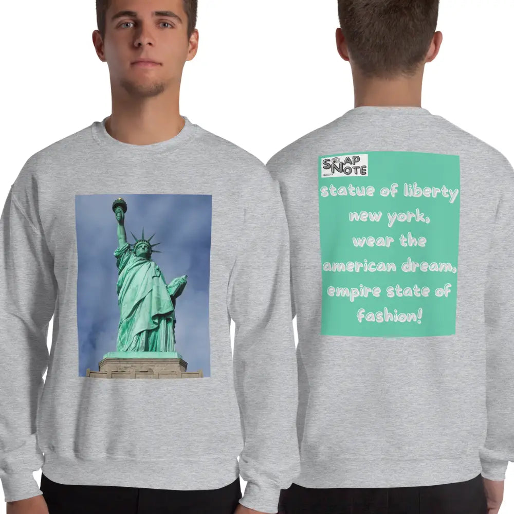 Man supermodel wearing Sweatshirt Jersey Jumper Pullover Sweater Men Women Teenagers Unisex - statue liberty new york usa turquoise pattern - Sport-Grey - 59.90 - SnapNote streetwear