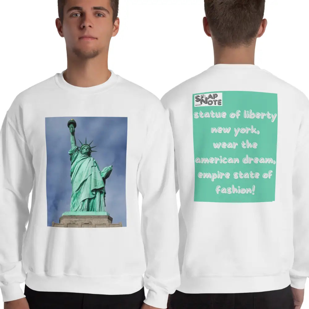 Man supermodel wearing Sweatshirt Jersey Jumper Pullover Sweater Men Women Teenagers Unisex - statue liberty new york usa turquoise pattern - White - 59.90 - SnapNote streetwear