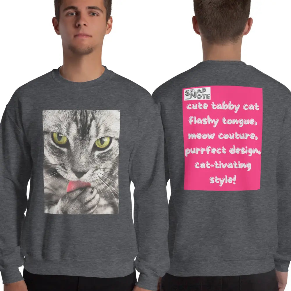 Man supermodel wearing Sweatshirt Jersey Jumper Pullover Sweater Men Women Teenagers Unisex - animal pet tabby cat pink pattern - Dark-Heather - 59.90 - SnapNote streetwear