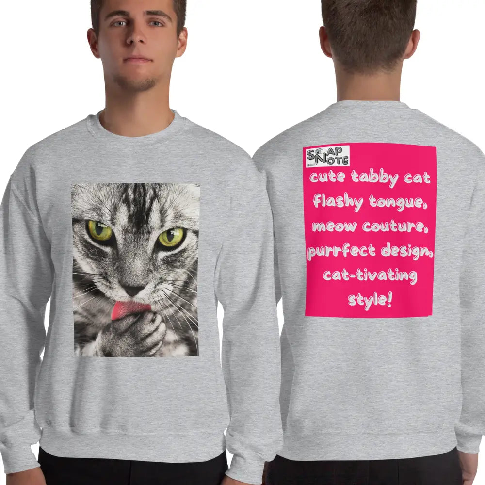 Man supermodel wearing Sweatshirt Jersey Jumper Pullover Sweater Men Women Teenagers Unisex - animal pet tabby cat pink pattern - Sport-Grey - 59.90 - SnapNote streetwear