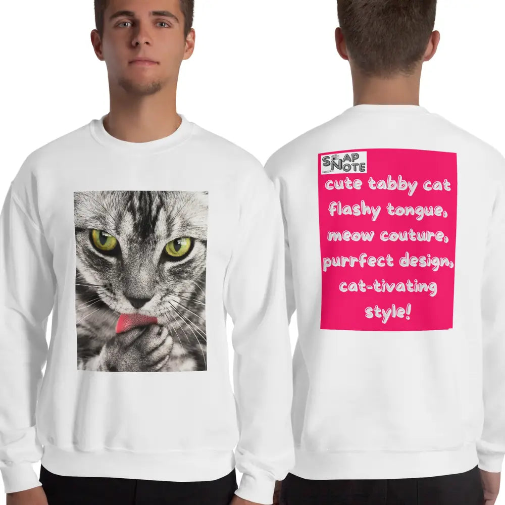 Man supermodel wearing Sweatshirt Jersey Jumper Pullover Sweater Men Women Teenagers Unisex - animal pet tabby cat pink pattern - White - 59.90 - SnapNote streetwear