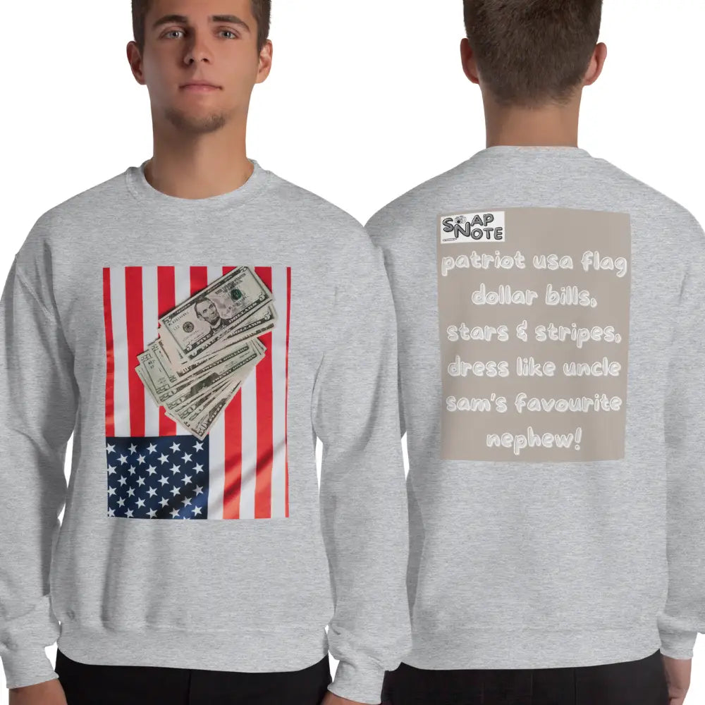 Man supermodel wearing Sweatshirt Jersey Jumper Pullover Sweater Men Women Teenagers Unisex - usa flag dollar bills beige pattern - Sport-Grey - 59.90 - SnapNote streetwear