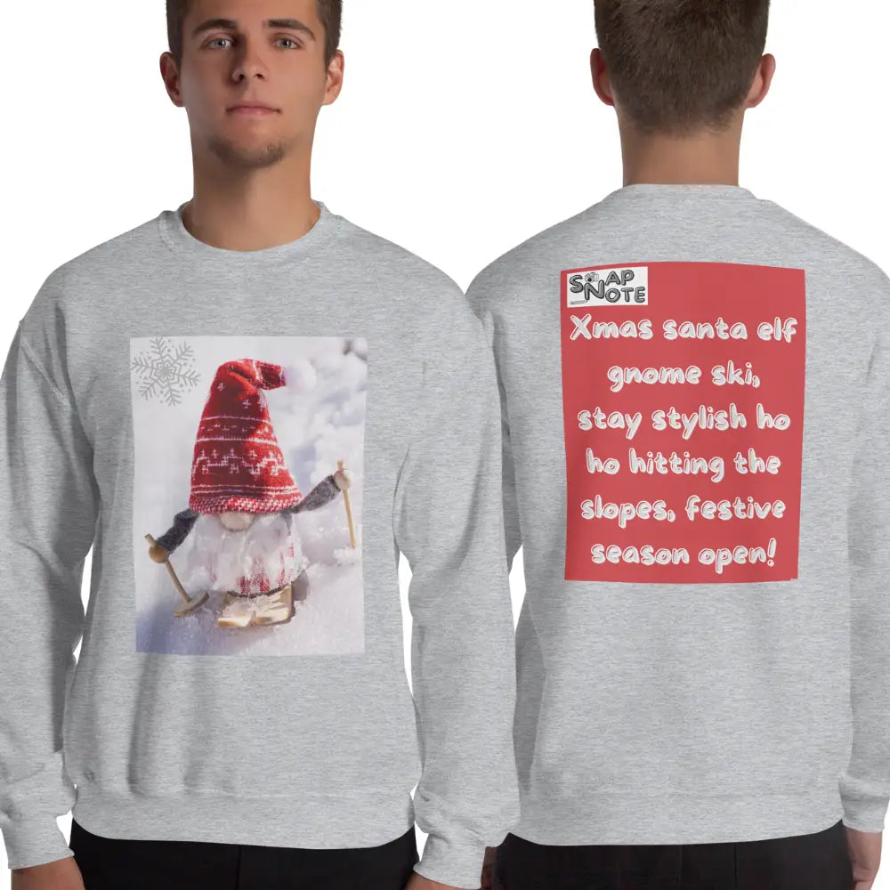 Man supermodel wearing Sweatshirt Jersey Jumper Pullover Sweater Men Women Teenagers Unisex - xmas elf gnome snow ski red pattern - Sport-Grey - 59.90 - SnapNote streetwear