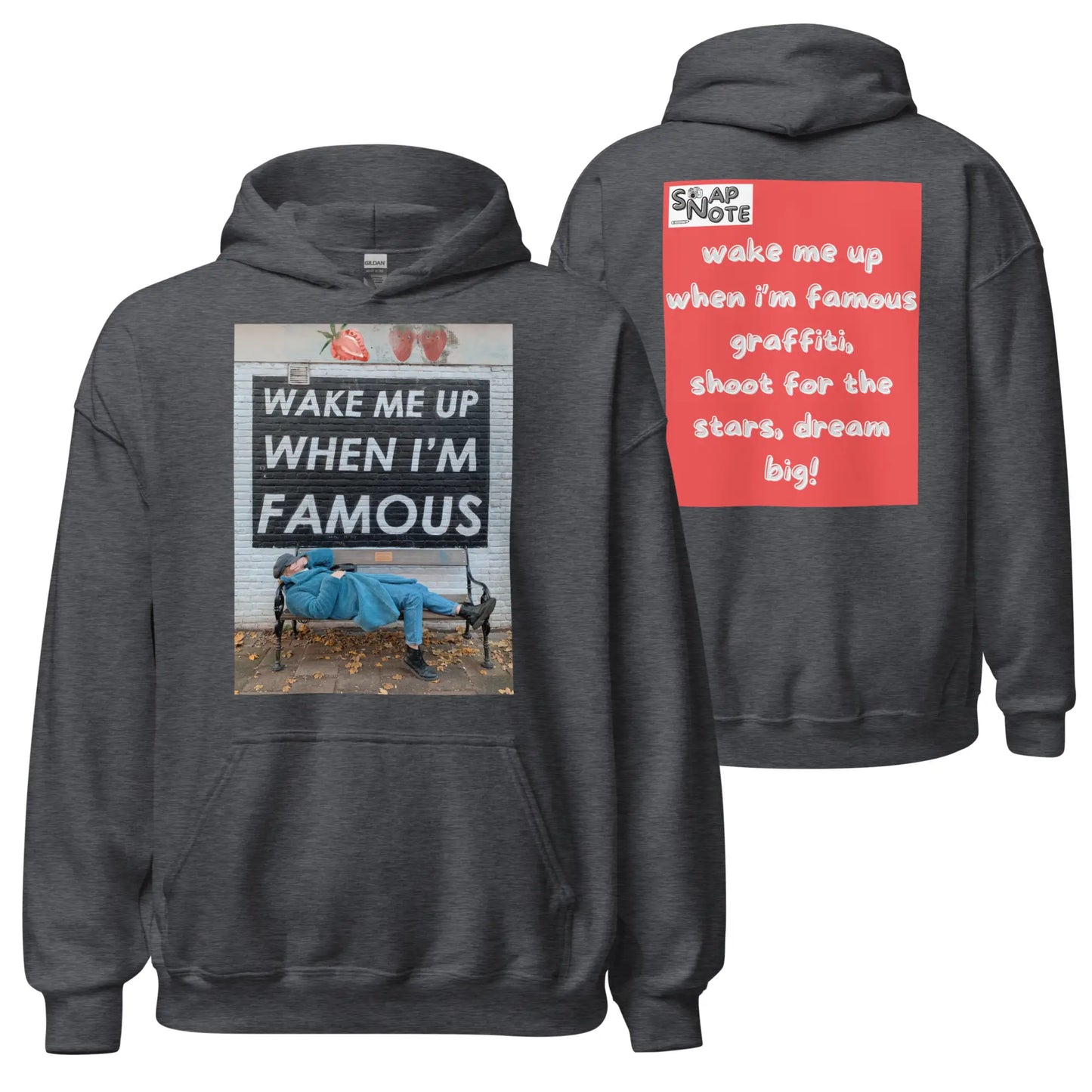 Hoodie Hooded Sweatshirt Hooded Jersey Hooded Jumper Hooded Pullover Hooded Sweater Men Women Teens - fame dream funny quote graffiti red pattern - Dark-Heather - 74.90 - SnapNote streetwear