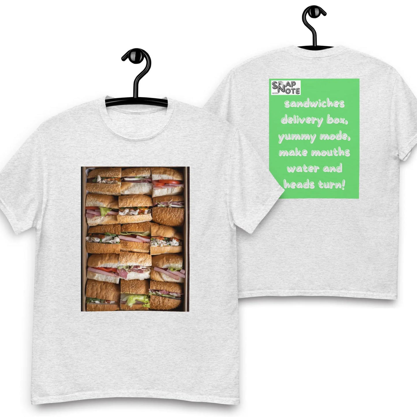 T-Shirt TShirt Tee Men Women Teens Unisex Heavy Cotton Round Neck - fast-food delivery box sandwiches green pattern - Ash - 34.90 - SnapNote streetwear