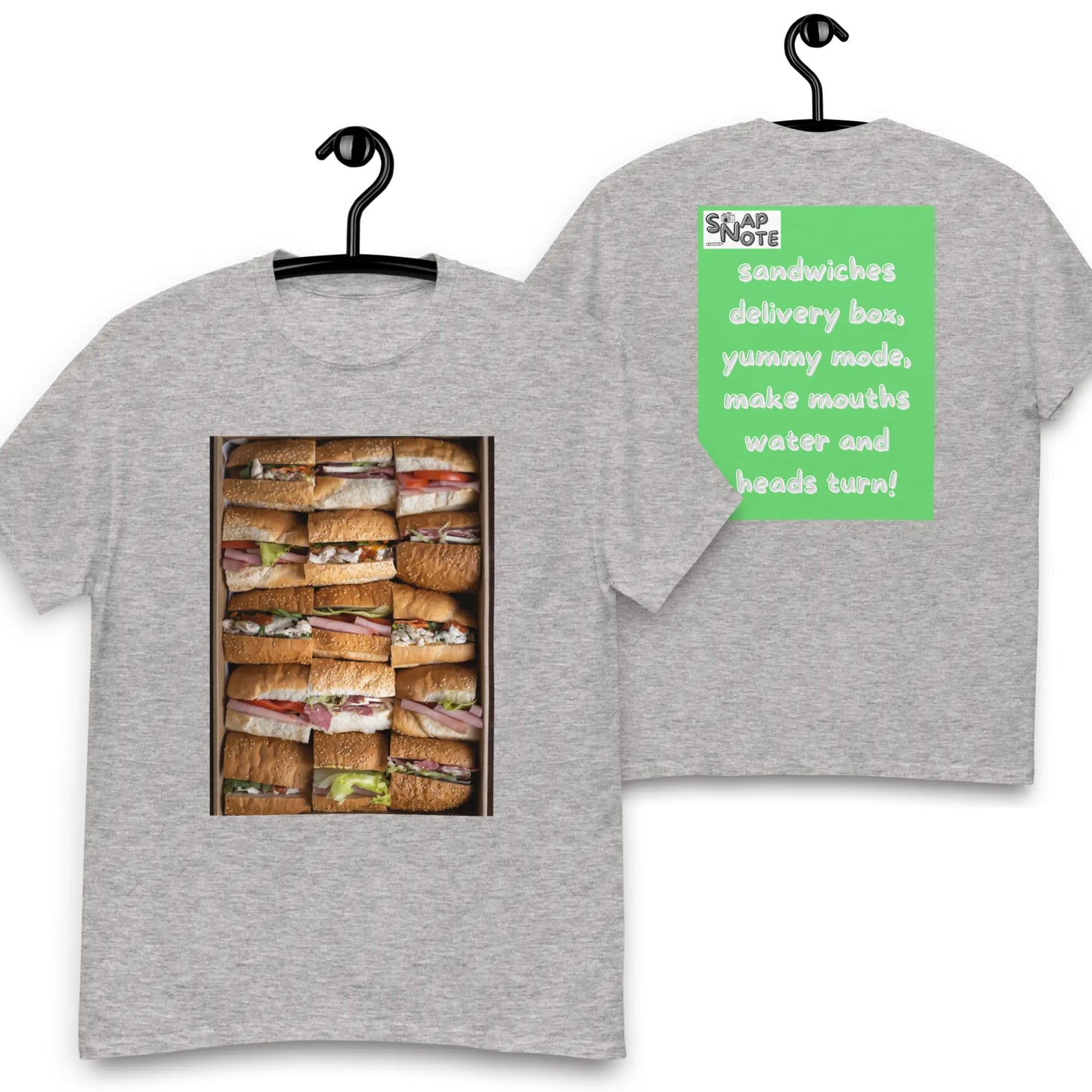 T-Shirt TShirt Tee Men Women Teens Unisex Heavy Cotton Round Neck - fast-food delivery box sandwiches green pattern - Sport-Grey - 34.90 - SnapNote streetwear