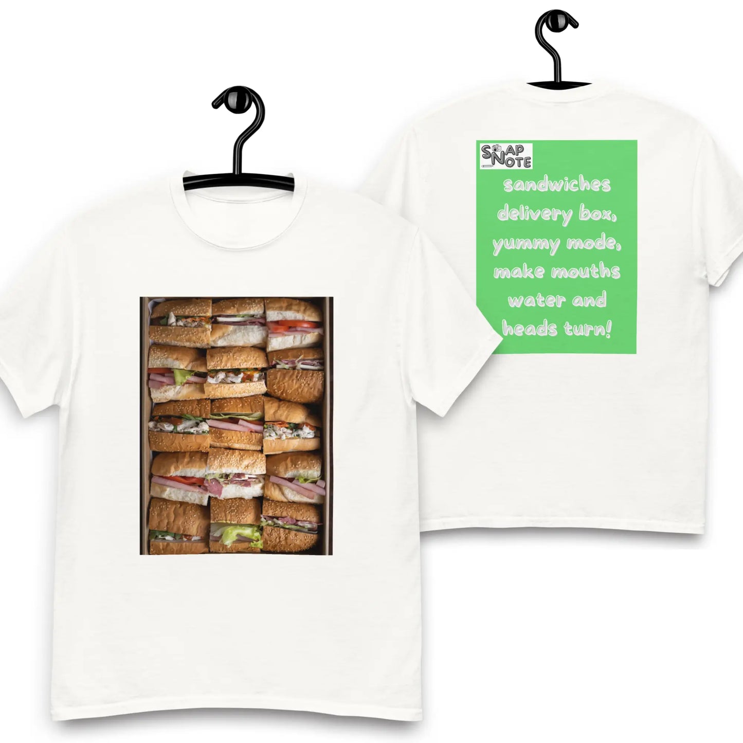 T-Shirt TShirt Tee Men Women Teens Unisex Heavy Cotton Round Neck - fast-food delivery box sandwiches green pattern - White - 34.90 - SnapNote streetwear