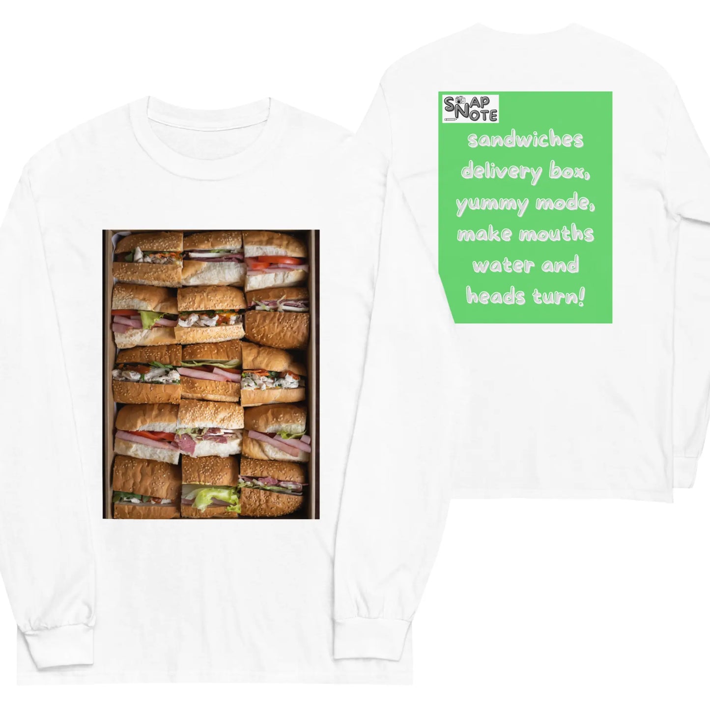 T-Shirt TShirt T Shirt Tee Men Women Teens Unisex Long Sleeves Heavy Cotton Crew Neck - fast-food delivery box sandwiches green pattern - White - 44.90 - SnapNote streetwear