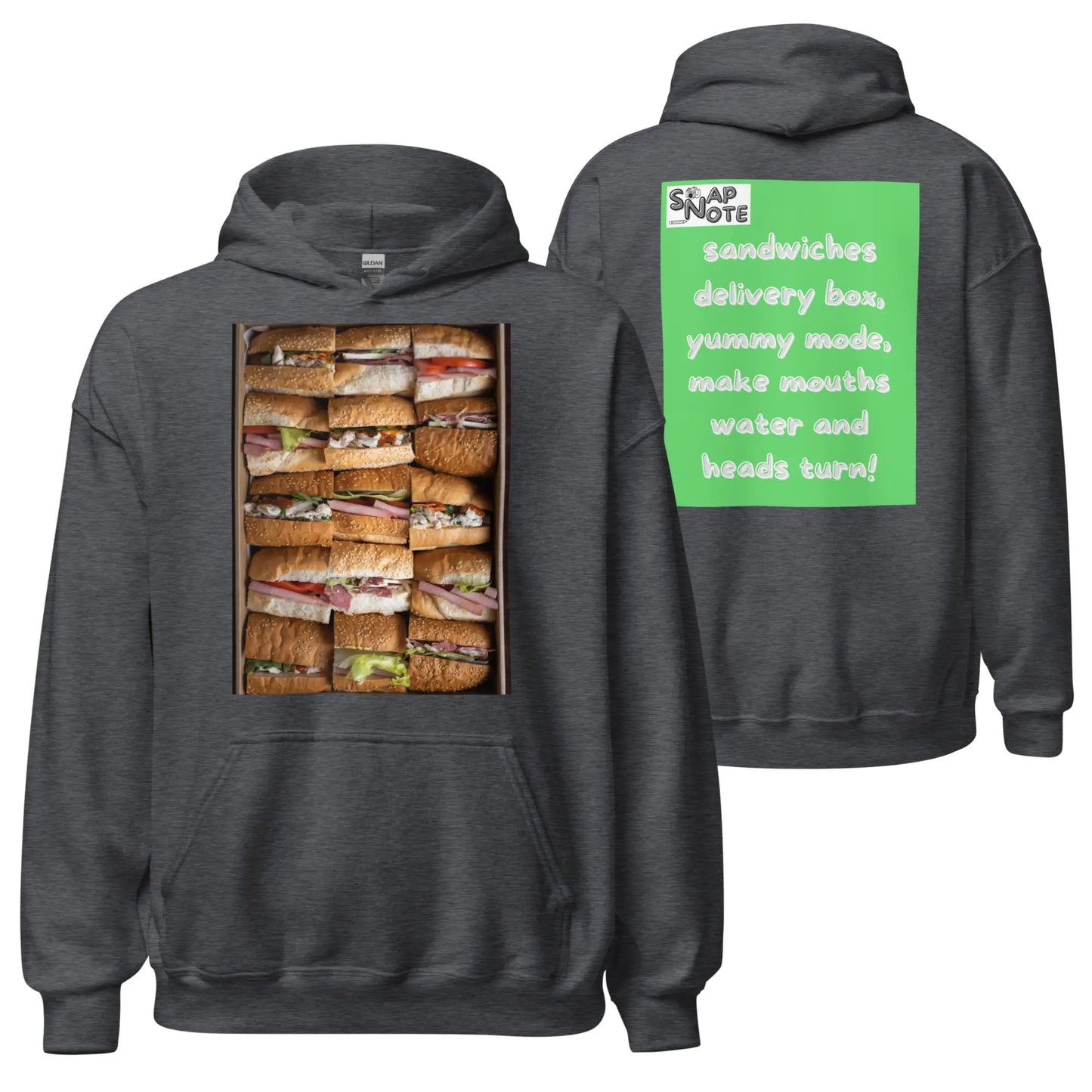 Hoodie Hooded Sweatshirt Hooded Jersey Hooded Jumper Hooded Pullover Hooded Sweater Men Women Teens - fast-food delivery box sandwiches green pattern - Dark-Heather - 74.90 - SnapNote streetwear