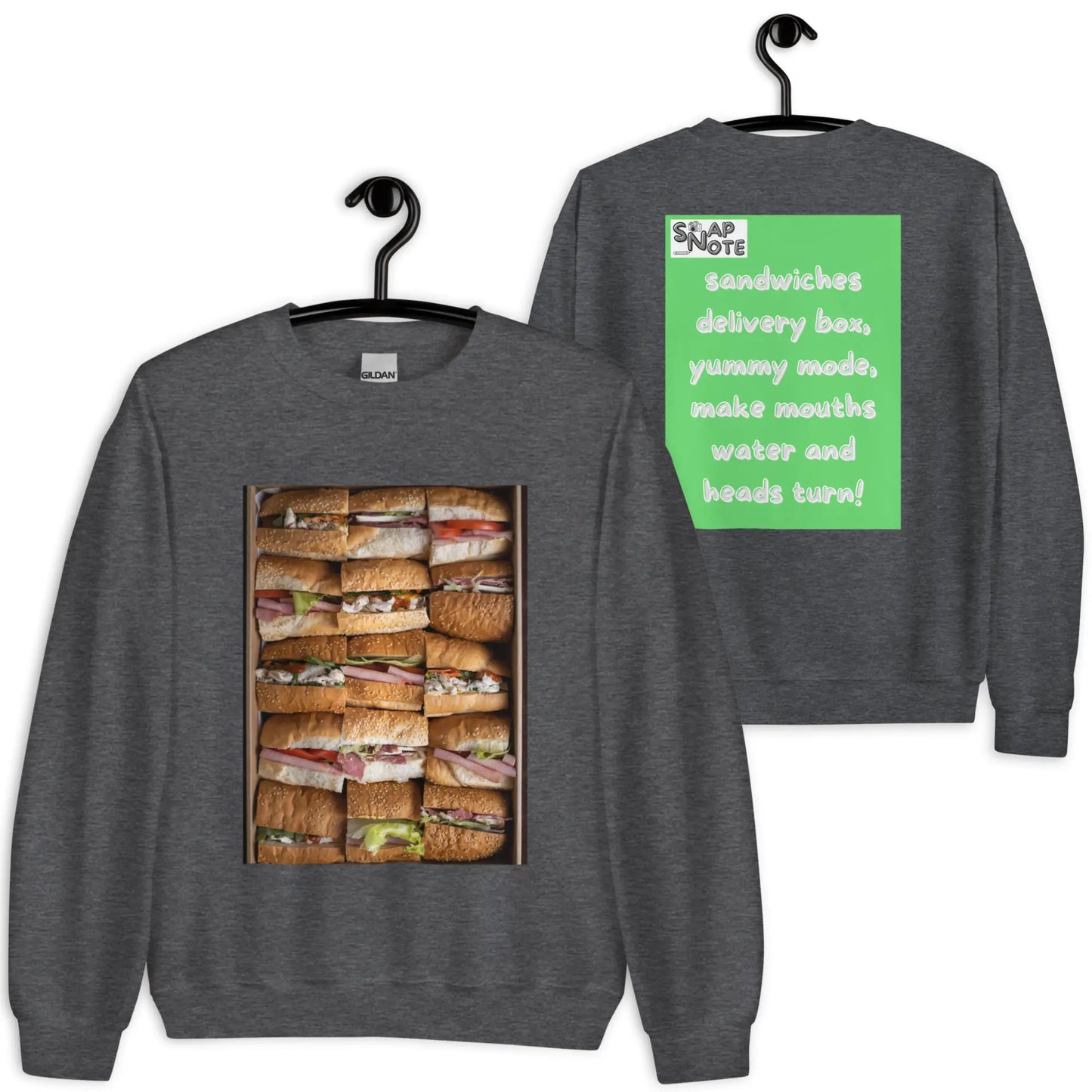 Sweatshirt Jersey Jumper Pullover Sweater Men Women Teenagers Unisex - fast-food delivery box sandwiches green pattern - Dark-Heather - 59.90 - SnapNote streetwear