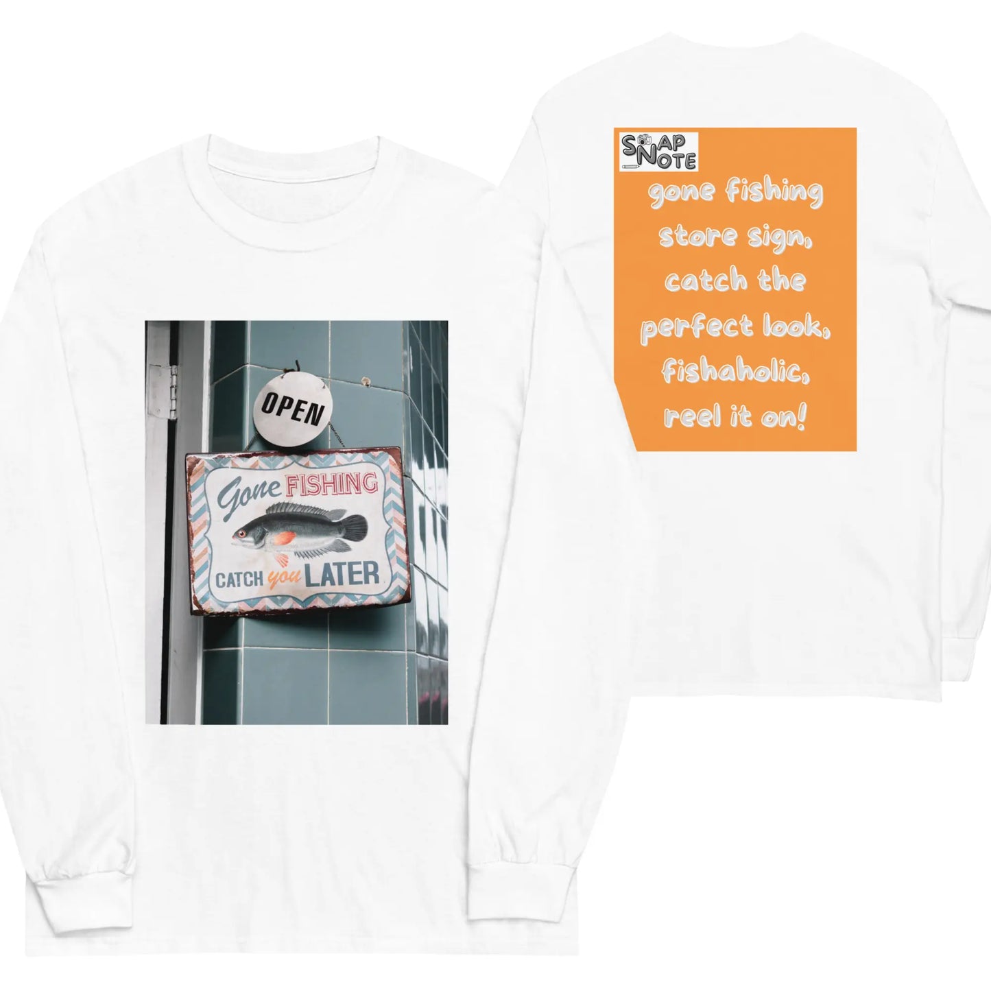 T-Shirt TShirt T Shirt Tee Men Women Teens Unisex Long Sleeves Heavy Cotton Crew Neck - outdoor hobby fishing store orange pattern - White - 44.90 - SnapNote streetwear