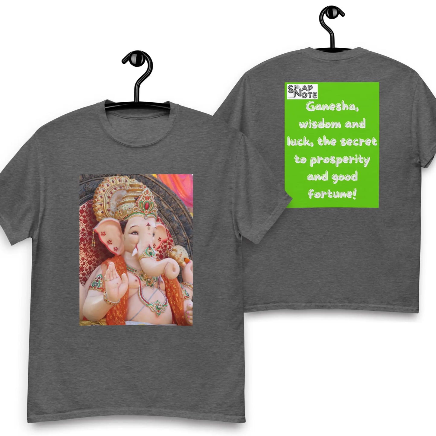 T-Shirt TShirt Tee Men Women Teens Unisex Heavy Cotton Round Neck - ganesha religion bollywood india green pattern - Dark-Heather - 34.90 - SnapNote streetwear