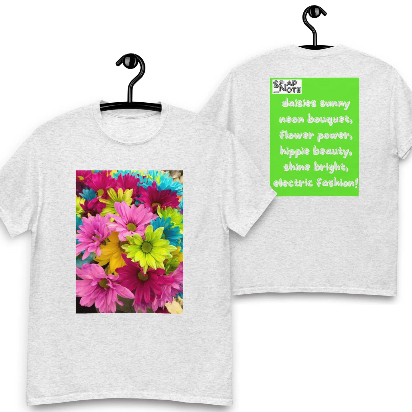 T-Shirt TShirt Tee Men Women Teens Unisex Heavy Cotton Round Neck - hippie chic flowers bouquet green pattern - Ash - 34.90 - SnapNote streetwear