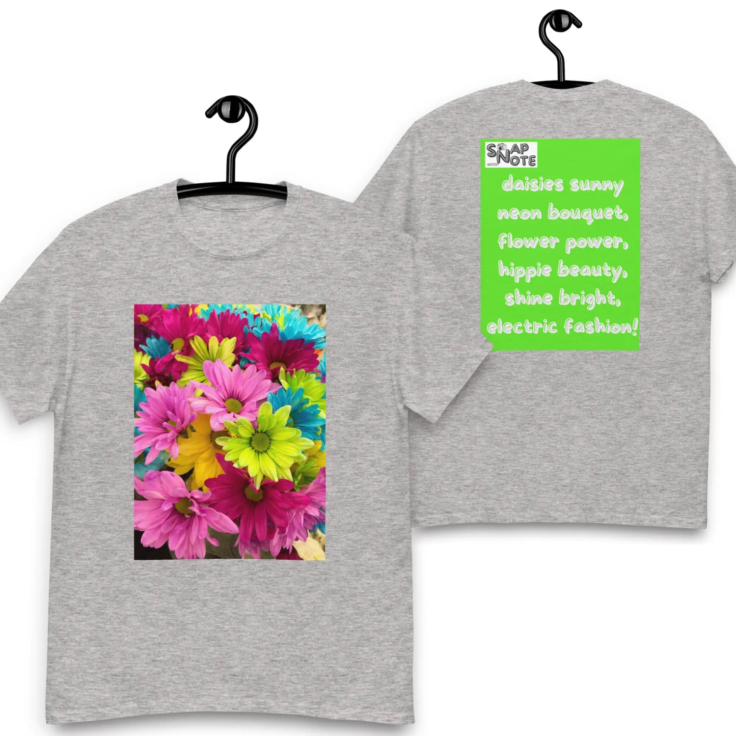 T-Shirt TShirt Tee Men Women Teens Unisex Heavy Cotton Round Neck - hippie chic flowers bouquet green pattern - Sport-Grey - 34.90 - SnapNote streetwear