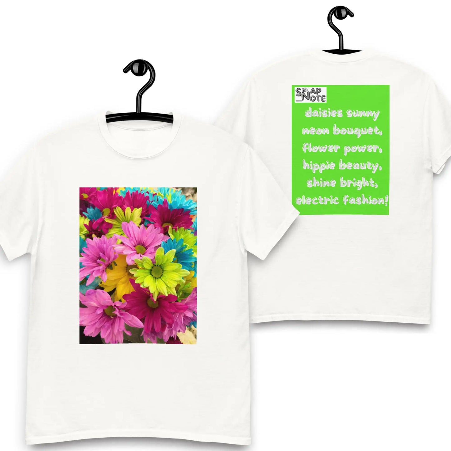 T-Shirt TShirt Tee Men Women Teens Unisex Heavy Cotton Round Neck - hippie chic flowers bouquet green pattern - White - 34.90 - SnapNote streetwear