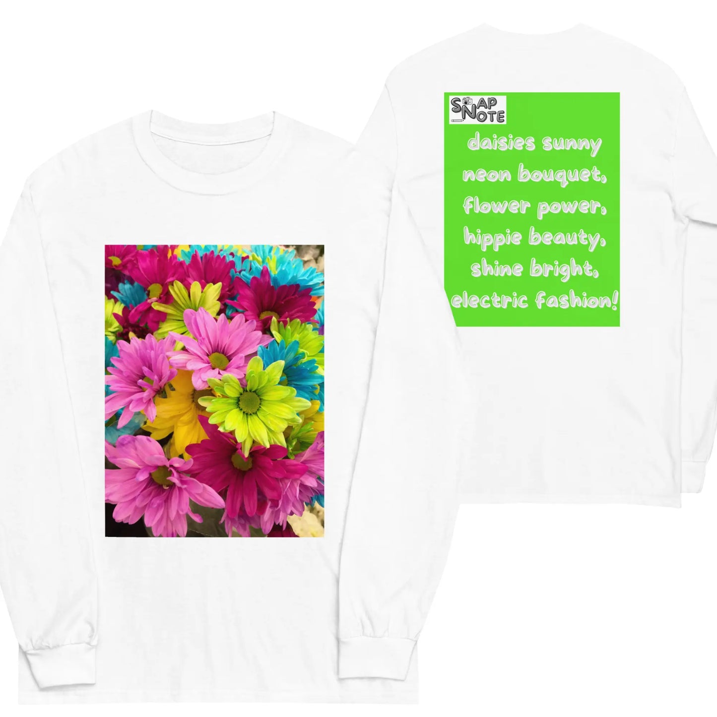 T-Shirt TShirt T Shirt Tee Men Women Teens Unisex Long Sleeves Heavy Cotton Crew Neck - hippie chic flowers bouquet green pattern - White - 44.90 - SnapNote streetwear