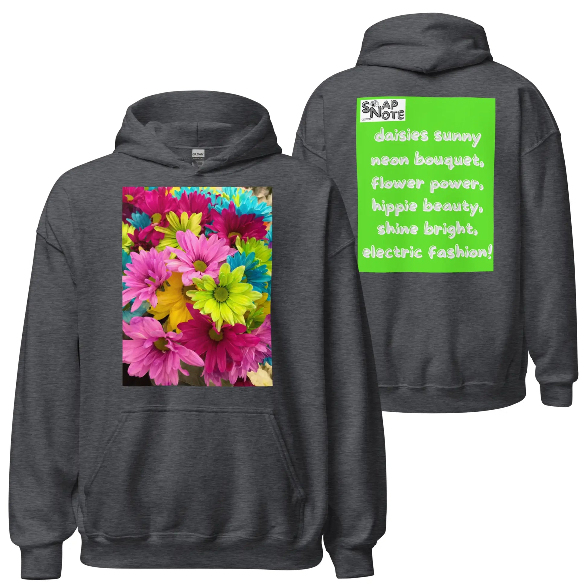 Hoodie Hooded Sweatshirt Hooded Jersey Hooded Jumper Hooded Pullover Hooded Sweater Men Women Teens Unisex - hippie chic flowers bouquet green pattern - Dark-Heather - 74.90 - SnapNote streetwear