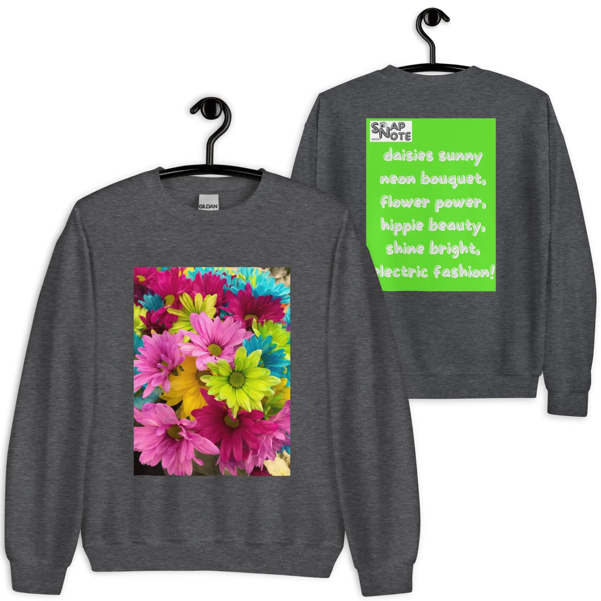 Sweatshirt Jersey Jumper Pullover Sweater Men Women Teenagers Unisex - hippie chic flowers bouquet green pattern - Dark-Heather - 59.90 - SnapNote streetwear