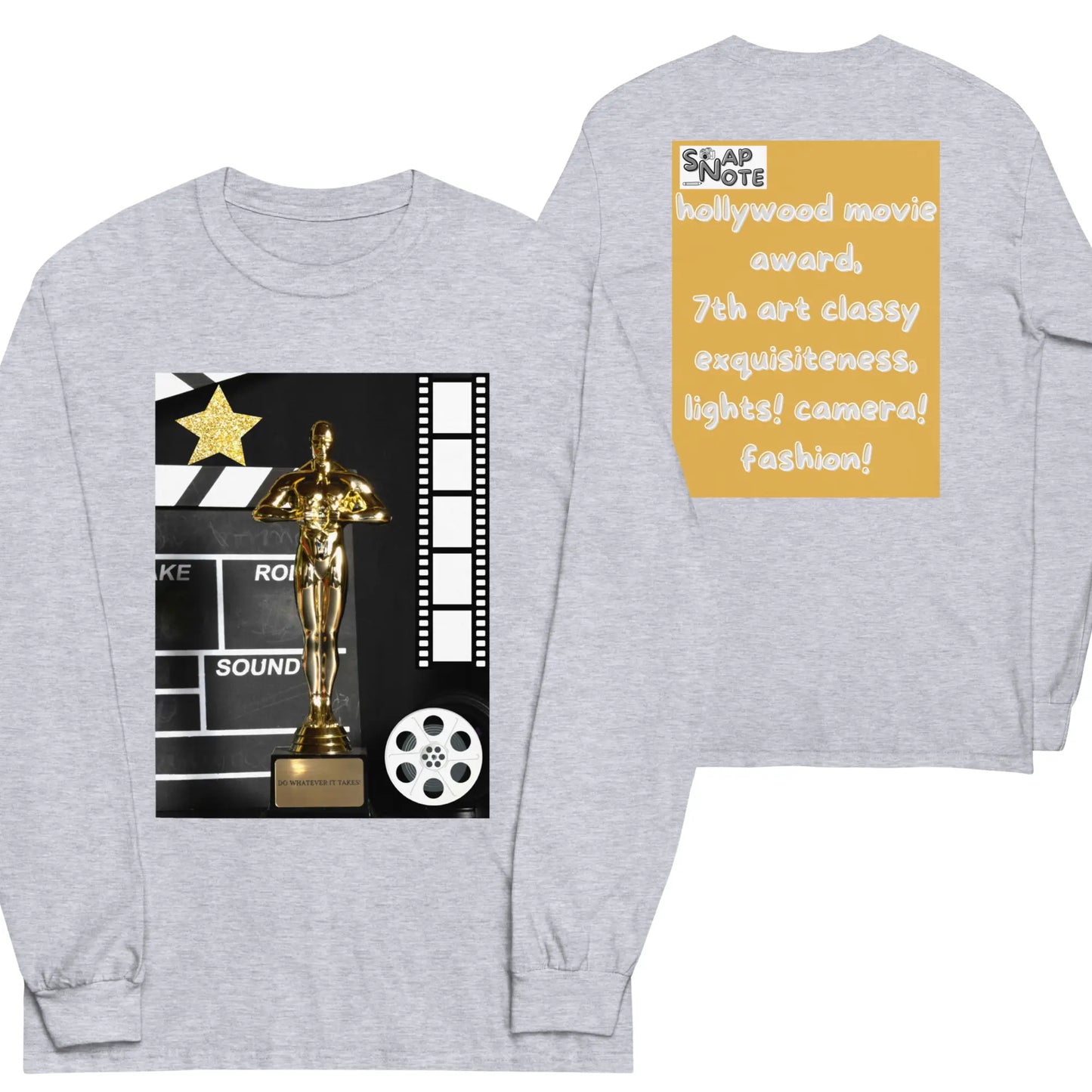 T-Shirt TShirt T Shirt Tee Men Women Teens Unisex Long Sleeves Heavy Cotton Crew Neck - hollywood film movie award gold pattern - Sport-Grey - 44.90 - SnapNote streetwear