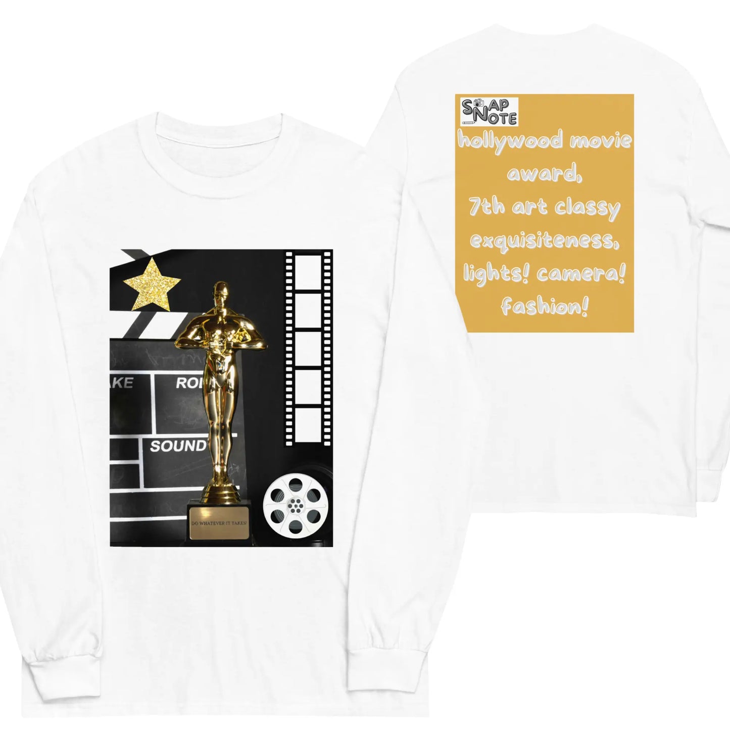 T-Shirt TShirt T Shirt Tee Men Women Teens Unisex Long Sleeves Heavy Cotton Crew Neck - hollywood film movie award gold pattern - White - 44.90 - SnapNote streetwear