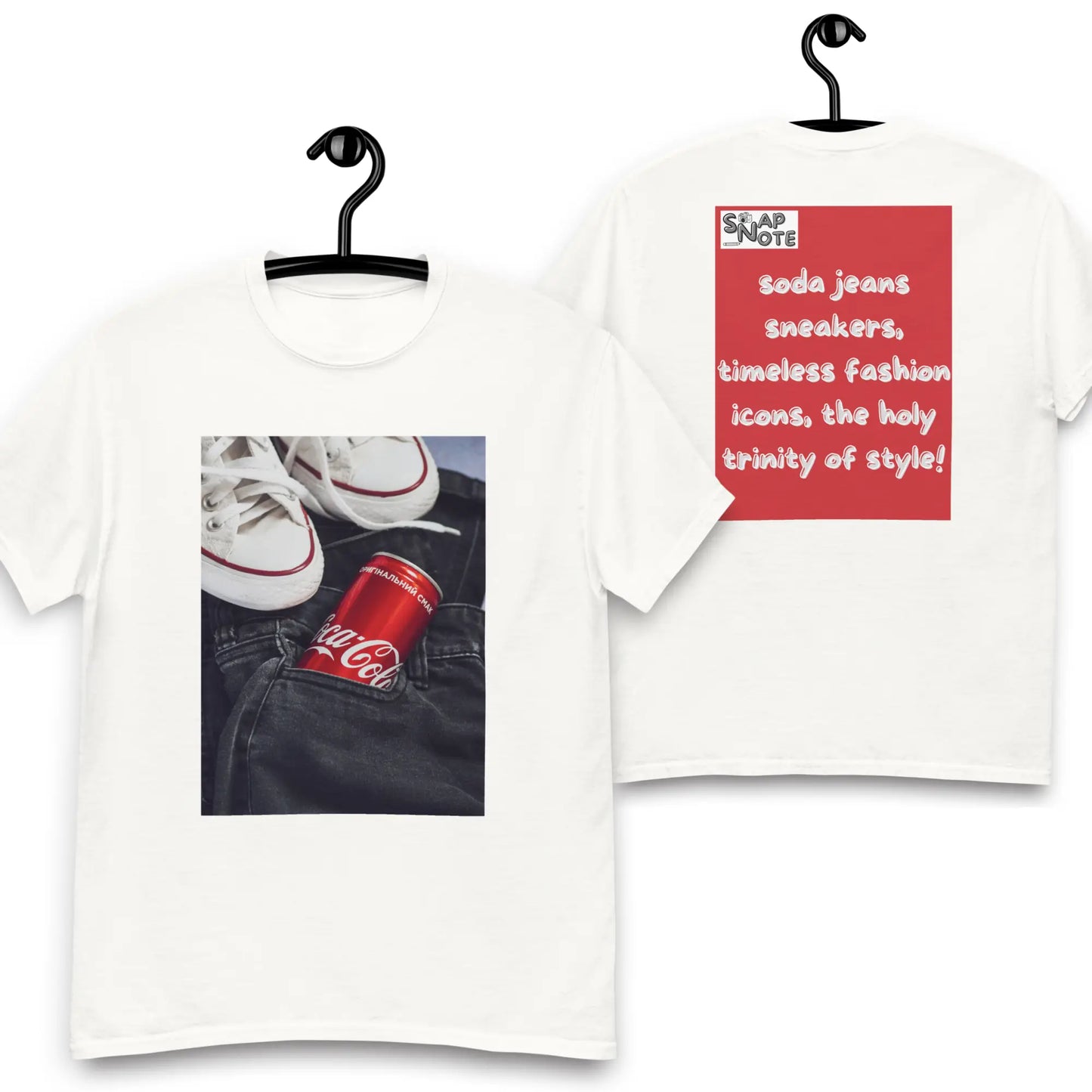 T-Shirt TShirt Tee Men Women Teens Unisex Heavy Cotton Round Neck - iconic soda jeans sneakers red pattern - White - 34.90 - SnapNote streetwear