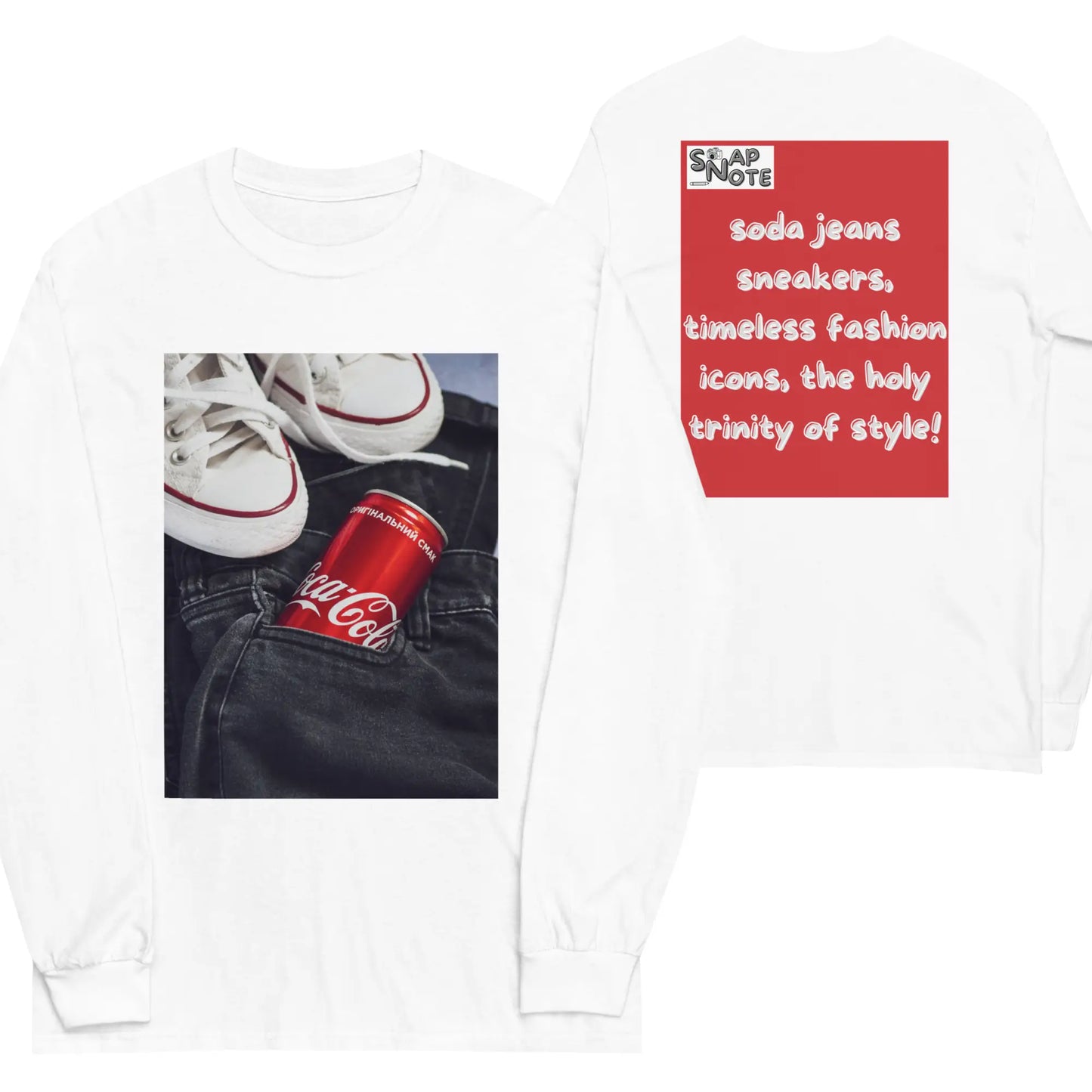 T-Shirt TShirt T Shirt Tee Men Women Teens Unisex Long Sleeves Heavy Cotton Crew Neck - iconic soda jeans sneakers red pattern - White - 44.90 - SnapNote streetwear