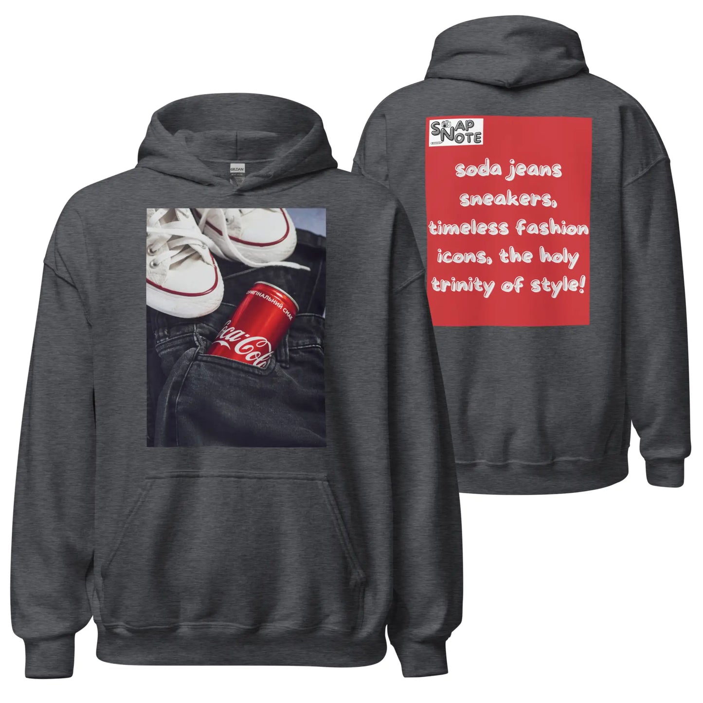 Hoodie Hooded Sweatshirt Hooded Jersey Hooded Jumper Hooded Pullover Hooded Sweater Men Women Teens Unisex - iconic soda jeans sneakers red pattern - Dark-Heather - 74.90 - SnapNote streetwear