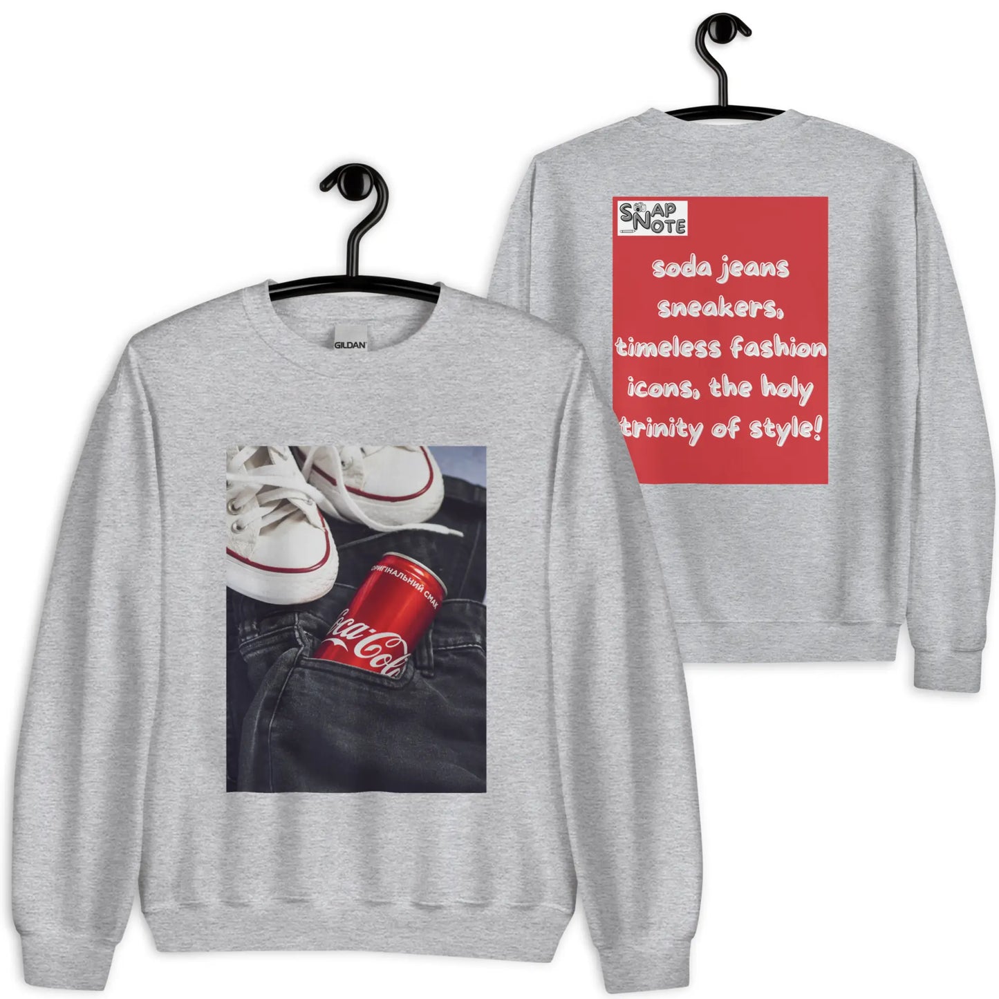 Sweatshirt Jersey Jumper Pullover Sweater Men Women Teenagers Unisex - iconic soda jeans sneakers red pattern - Sport-Grey - 59.90 - SnapNote streetwear