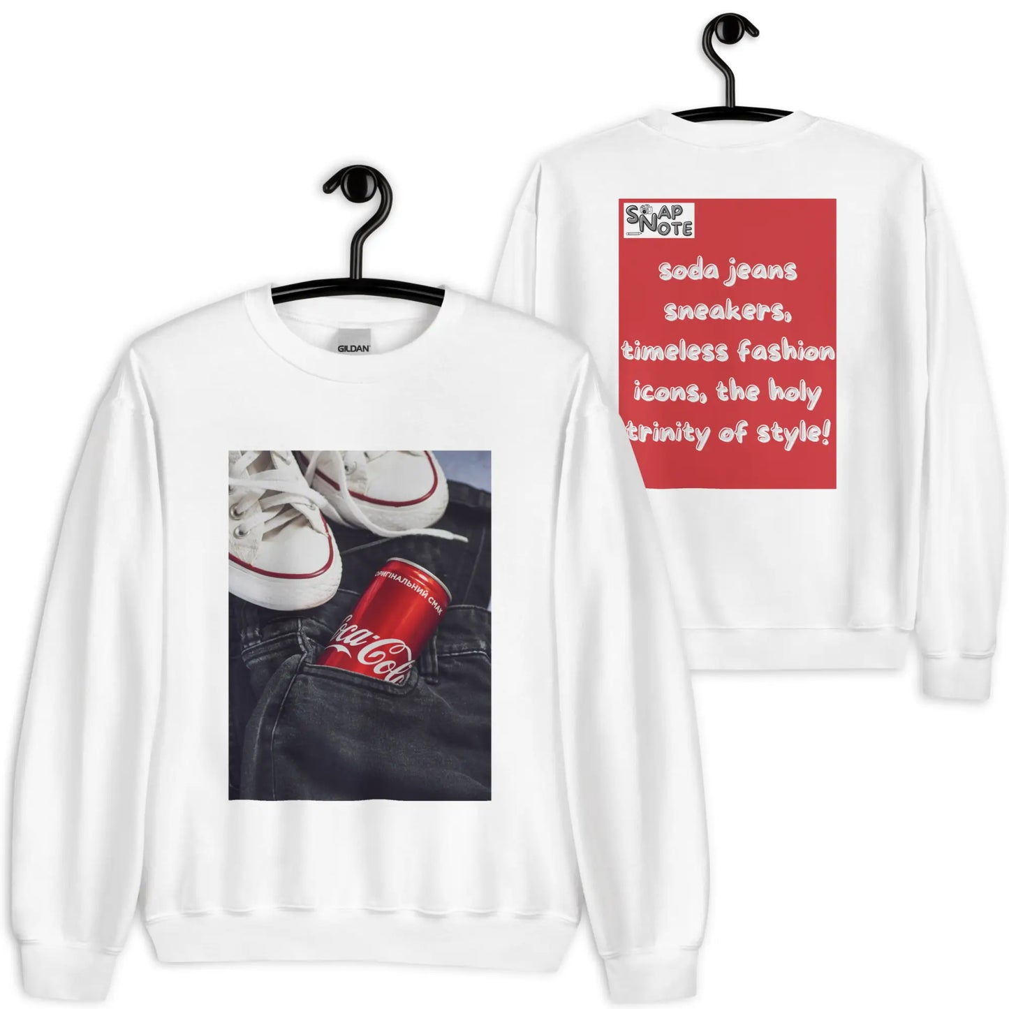 Sweatshirt Jersey Jumper Pullover Sweater Men Women Teenagers Unisex - iconic soda jeans sneakers red pattern - White - 59.90 - SnapNote streetwear