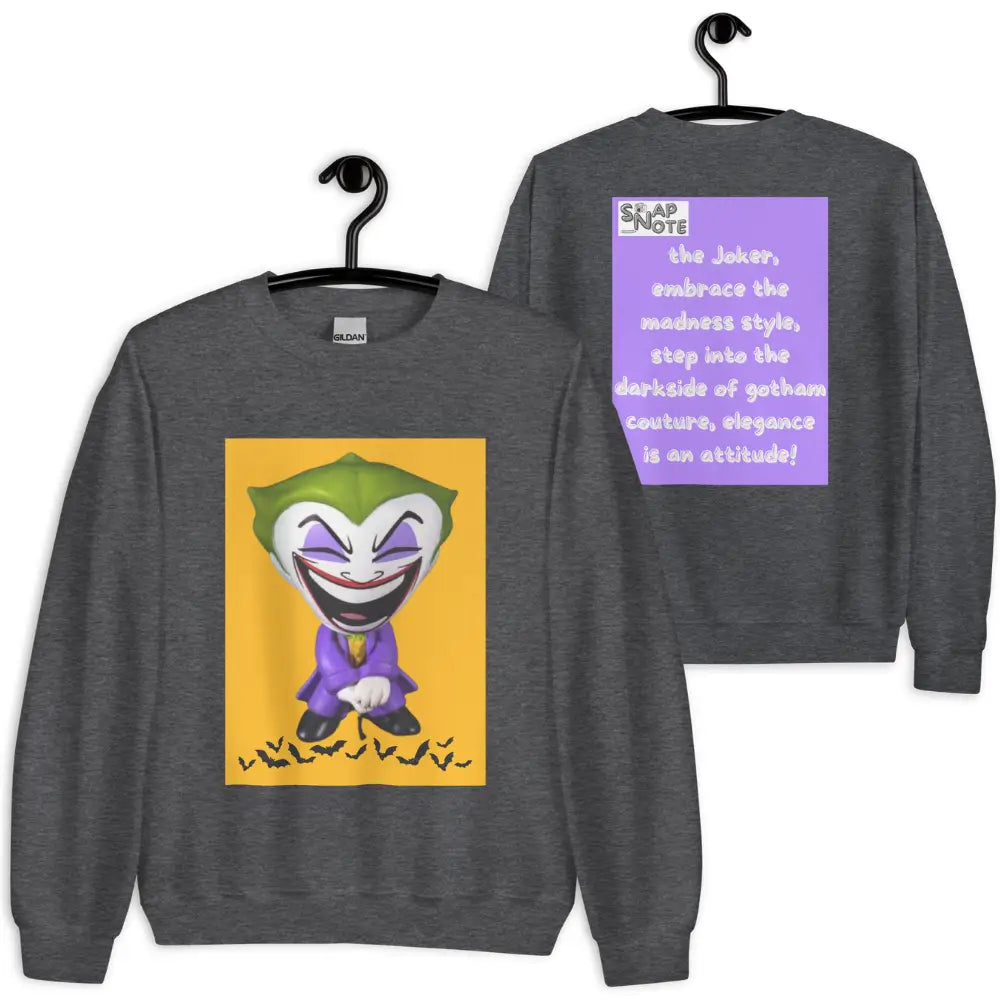 Sweatshirt Jersey Jumper Pullover Sweater Men Women Teenagers Unisex - comics joker madness bats purple pattern - Dark-Heather - 59.90 - SnapNote streetwear