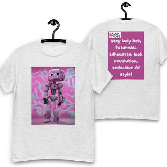 T-Shirt TShirt Tee Men Women Teens Unisex Heavy Cotton Round Neck - lady robot artificial intelligence pink pattern - Ash - 34.90 - SnapNote streetwear