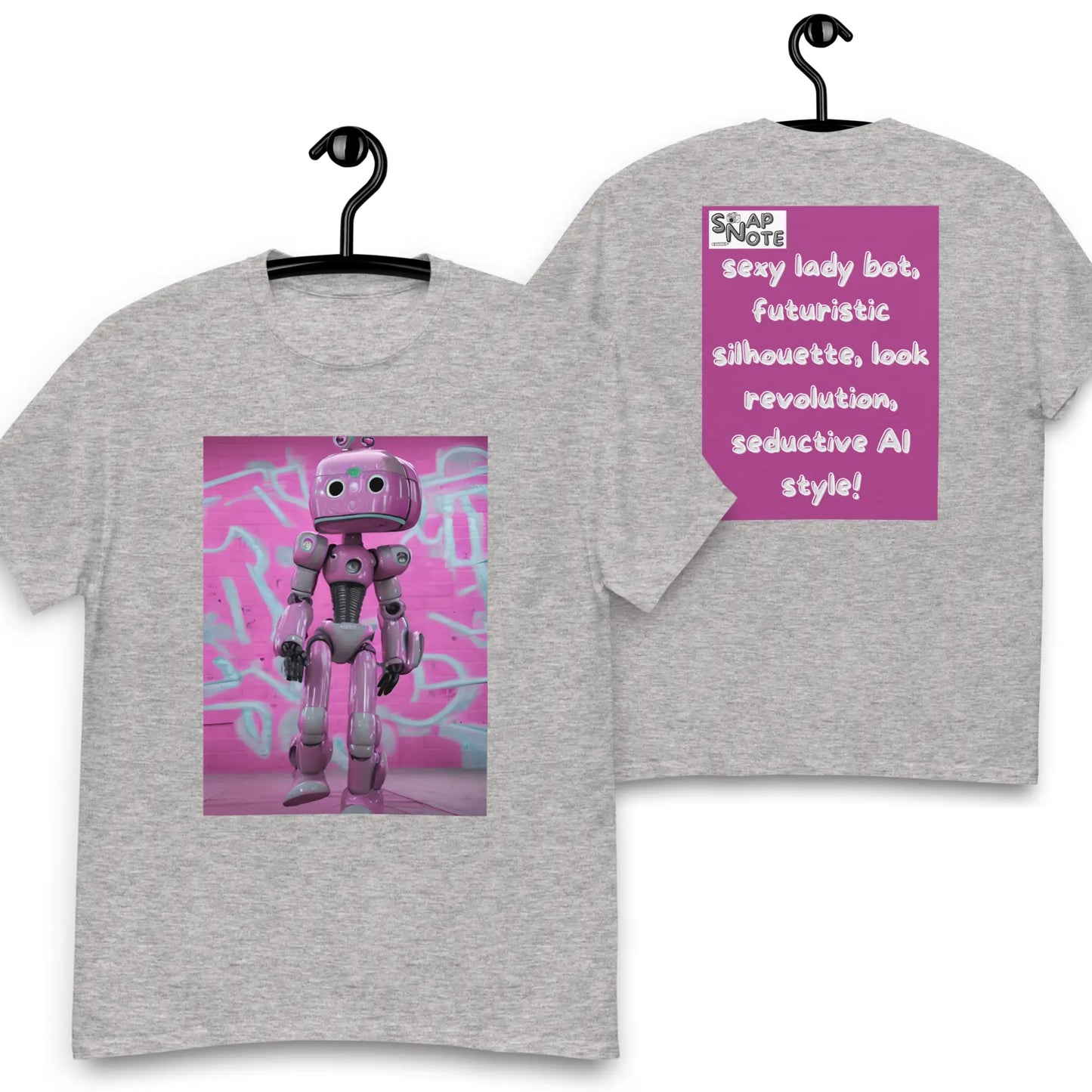 T-Shirt TShirt Tee Men Women Teens Unisex Heavy Cotton Round Neck - lady robot artificial intelligence pink pattern - Sport-Grey - 34.90 - SnapNote streetwear