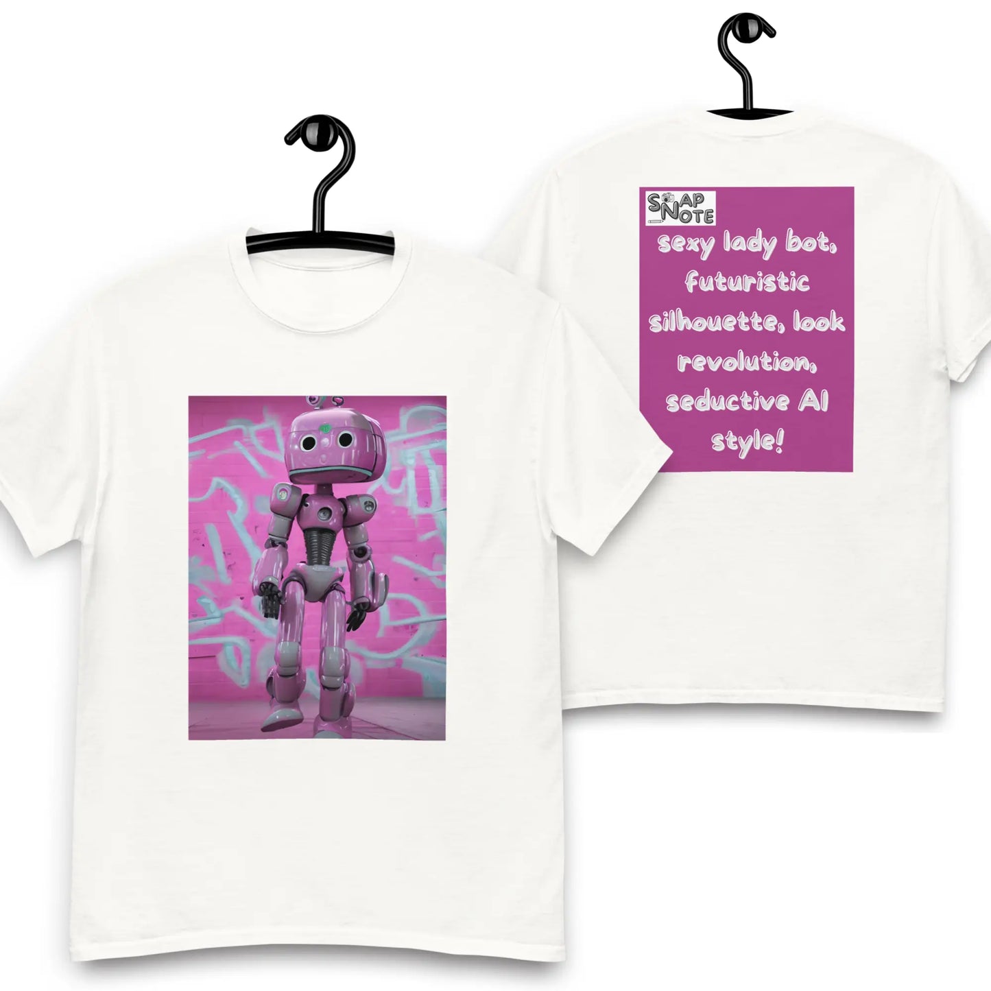 T-Shirt TShirt Tee Men Women Teens Unisex Heavy Cotton Round Neck - lady robot artificial intelligence pink pattern - White - 34.90 - SnapNote streetwear