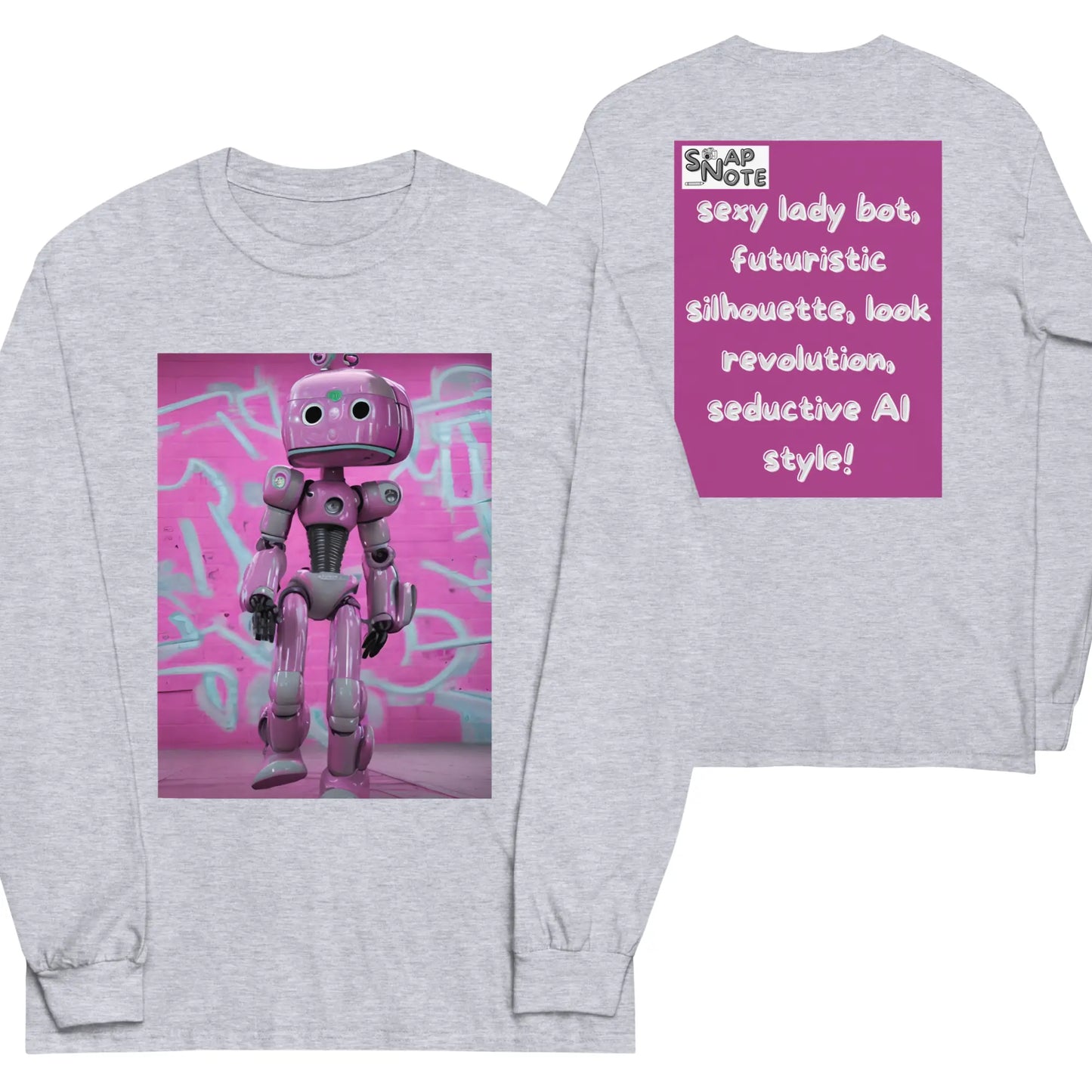 T-Shirt TShirt T Shirt Tee Men Women Teens Unisex Long Sleeves Heavy Cotton Crew Neck - lady robot artificial intelligence pink pattern - Sport-Grey - 44.90 - SnapNote streetwear